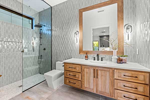 Luxury bathroom with modern textured walls and elegant features