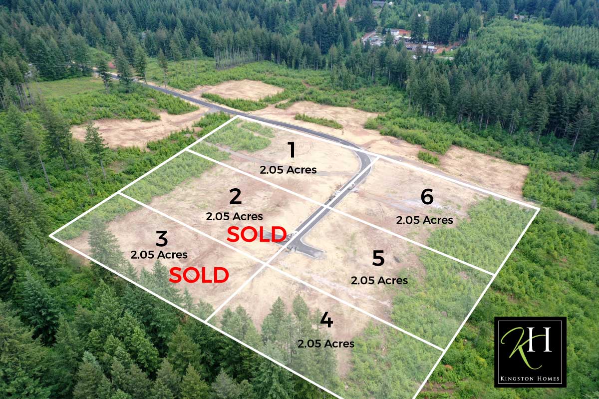 Aerial view of 2.05 acre lots surrounded by forest