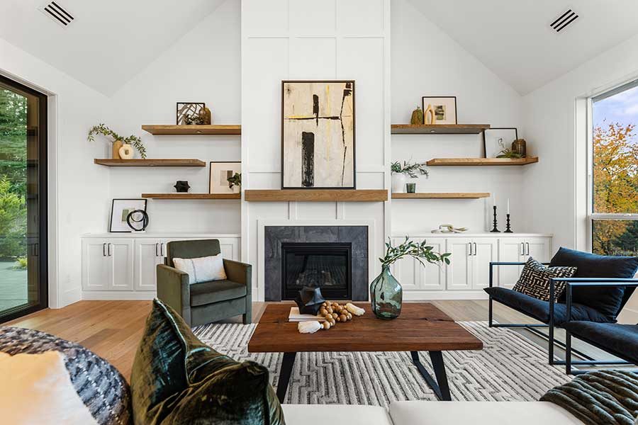 Elegant great room of modern custom home by Kingston Homes