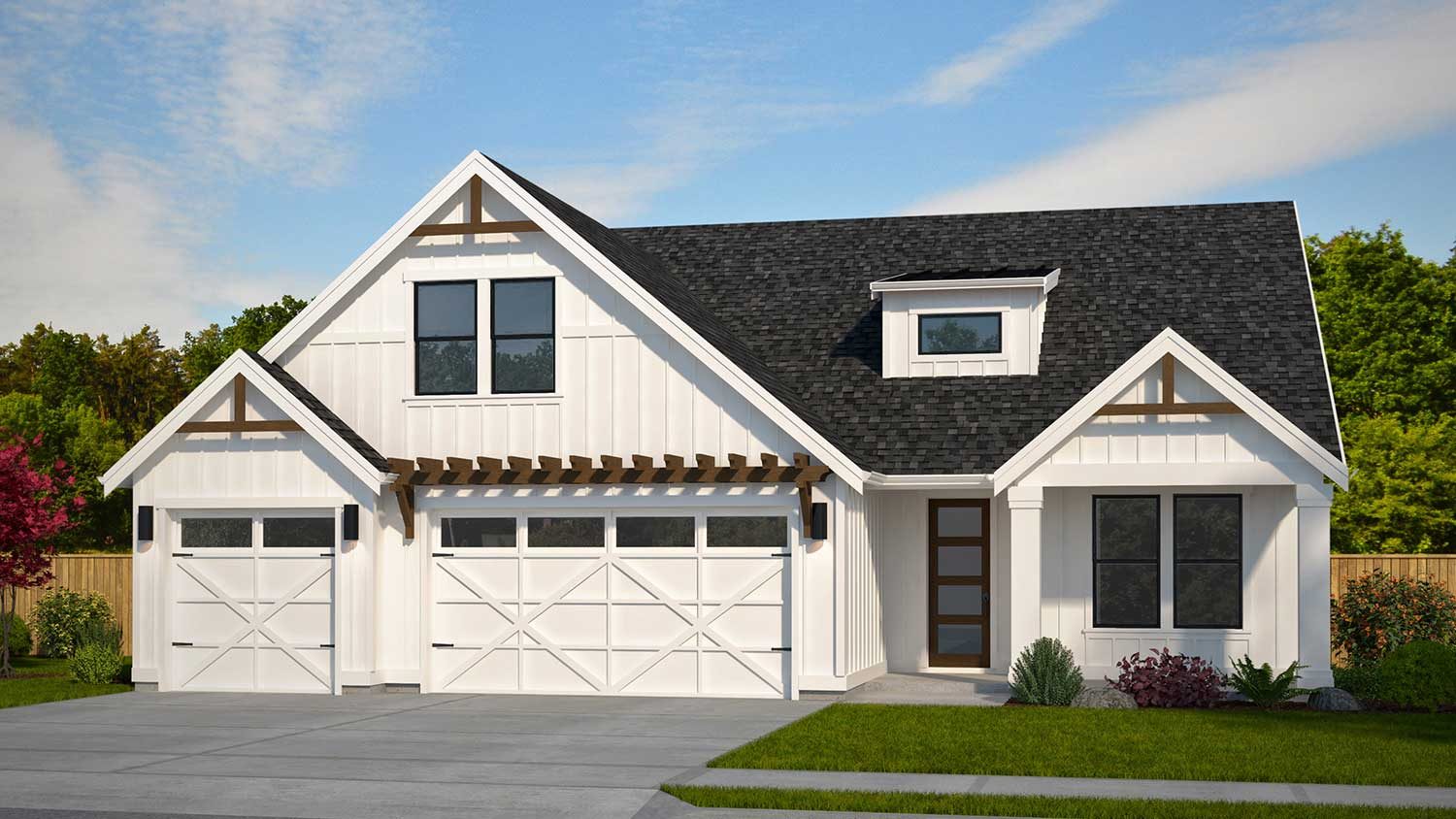 Rendering of the Cypress Farmhouse elevation by Kingston Homes